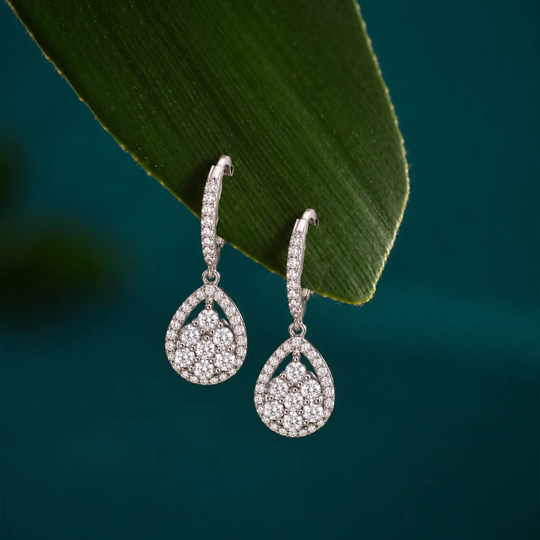Elegant Teardrop Floral Hoop Silver Earrings - Made With Pure 925 Silver
