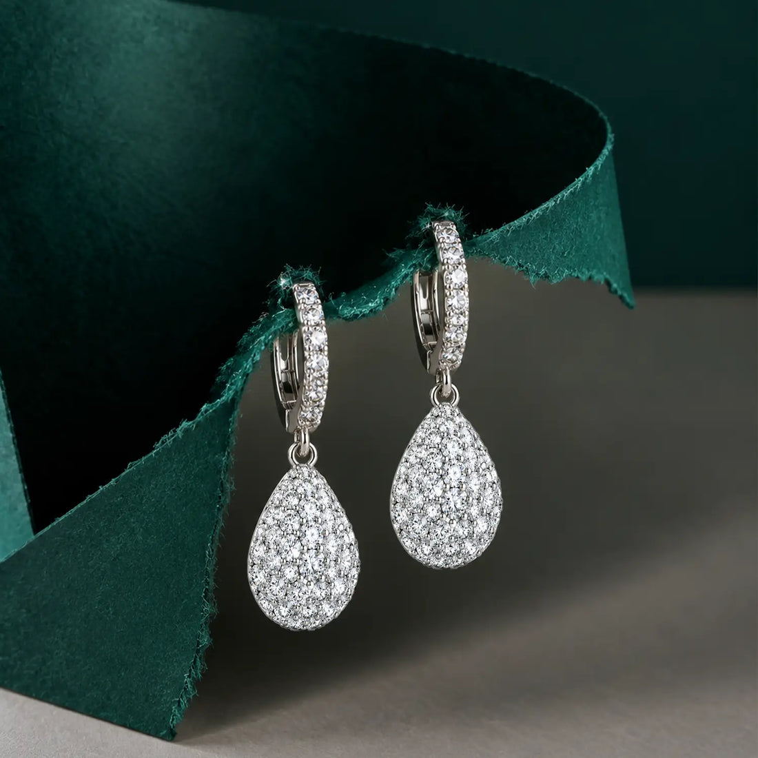 Elegant Teardrop Halo Hoop Silver Earrings - Made With Pure 925 Silver