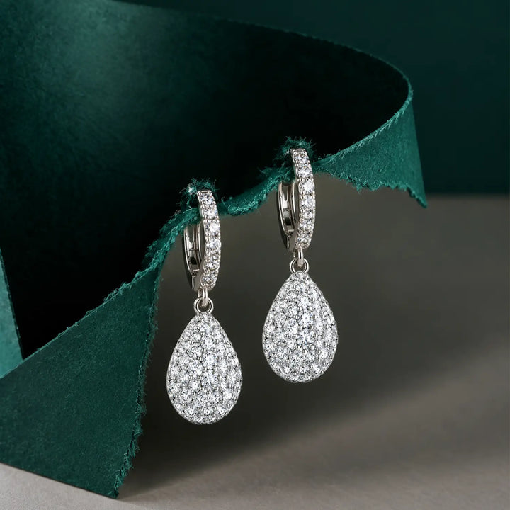 Elegant Teardrop Halo Hoop Silver Earrings - Made With Pure 925 Silver