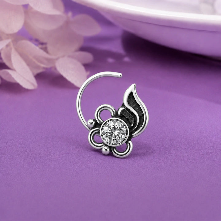 Midnight Bloom Oxidised Silver Nose Pin- Made With Pure 925 Silver