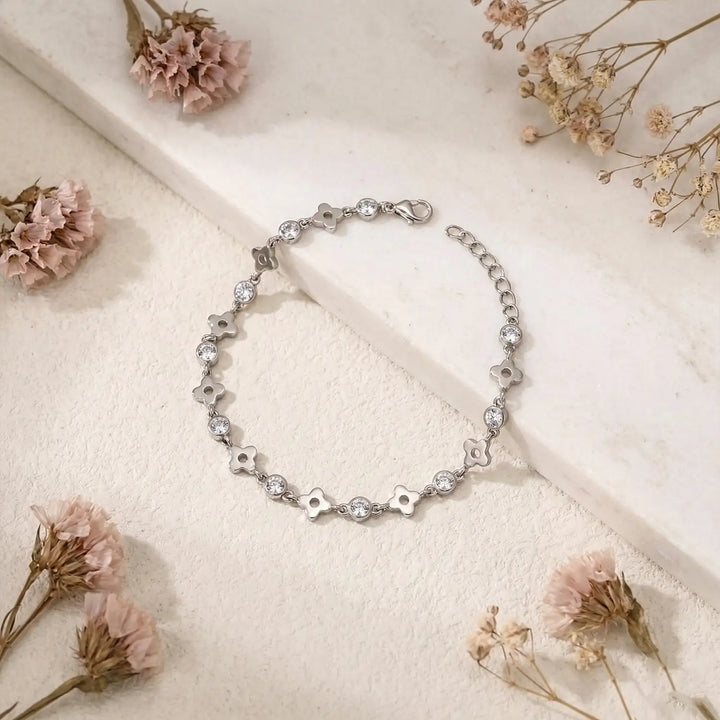 Delicate Floral CZ Pure Silver Bracelet - Made With Pure 925 Silver