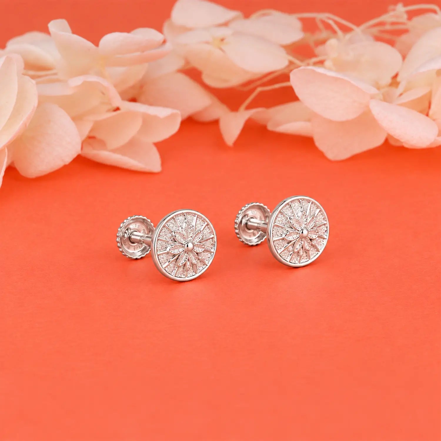 Radiant Floral Filigree Silver Stud Earrings - Made With Pure 925 Silver