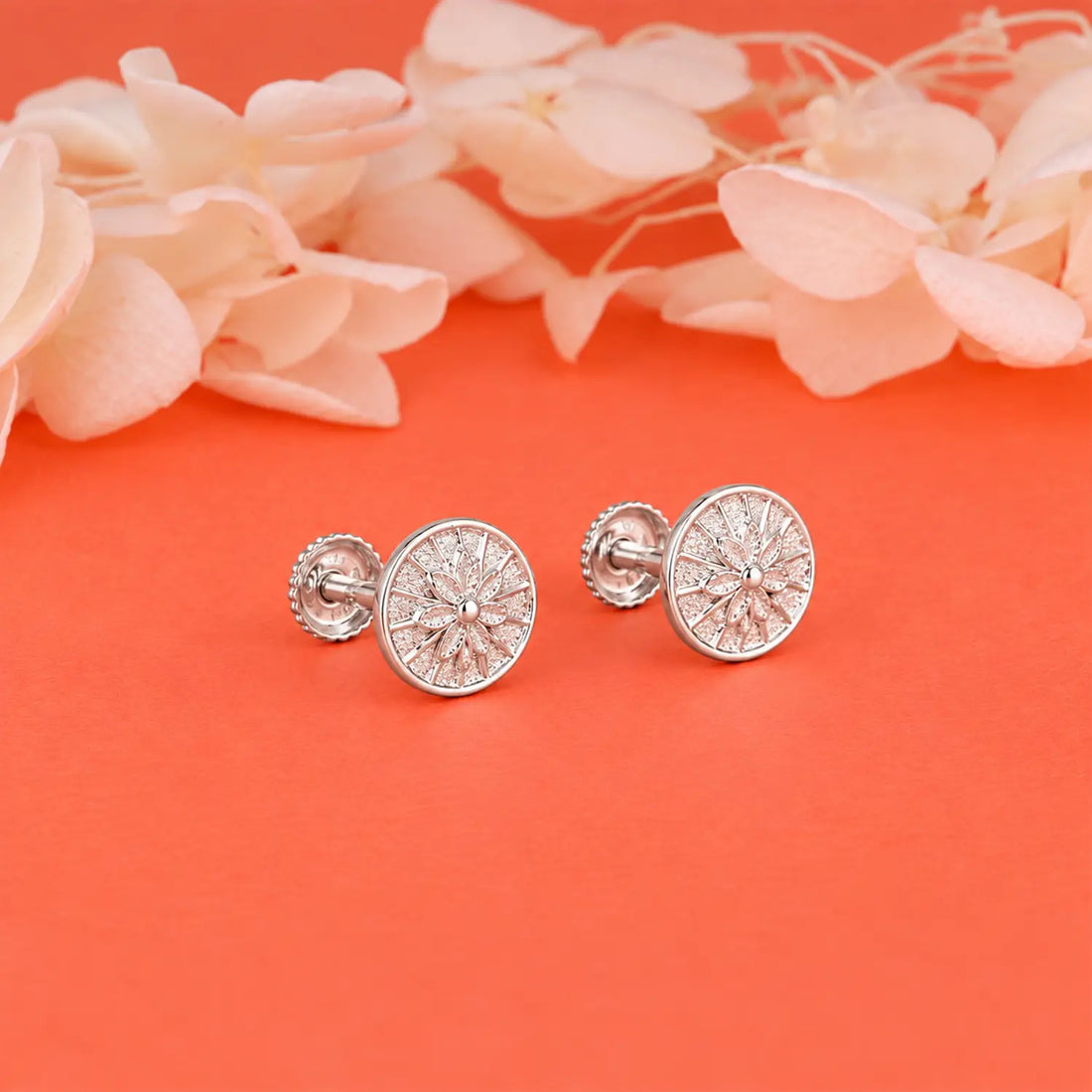 Radiant Floral Filigree Silver Stud Earrings - Made With Pure 925 Silver