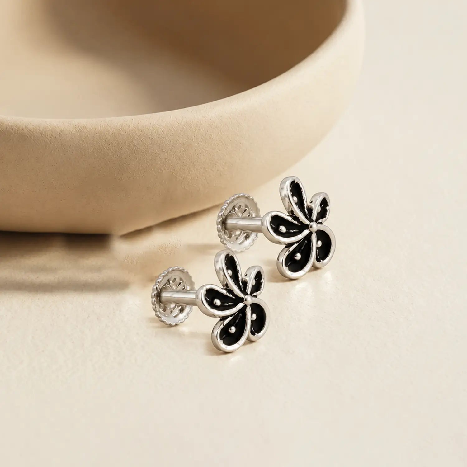 Midnight Blossom Oxidised Silver Stud Earrings - Made With Pure 925 Silver