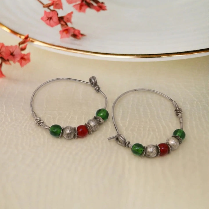 Traditional Beaded Sterling Silver Hoop Earrings - Made With Pure 925 Silver