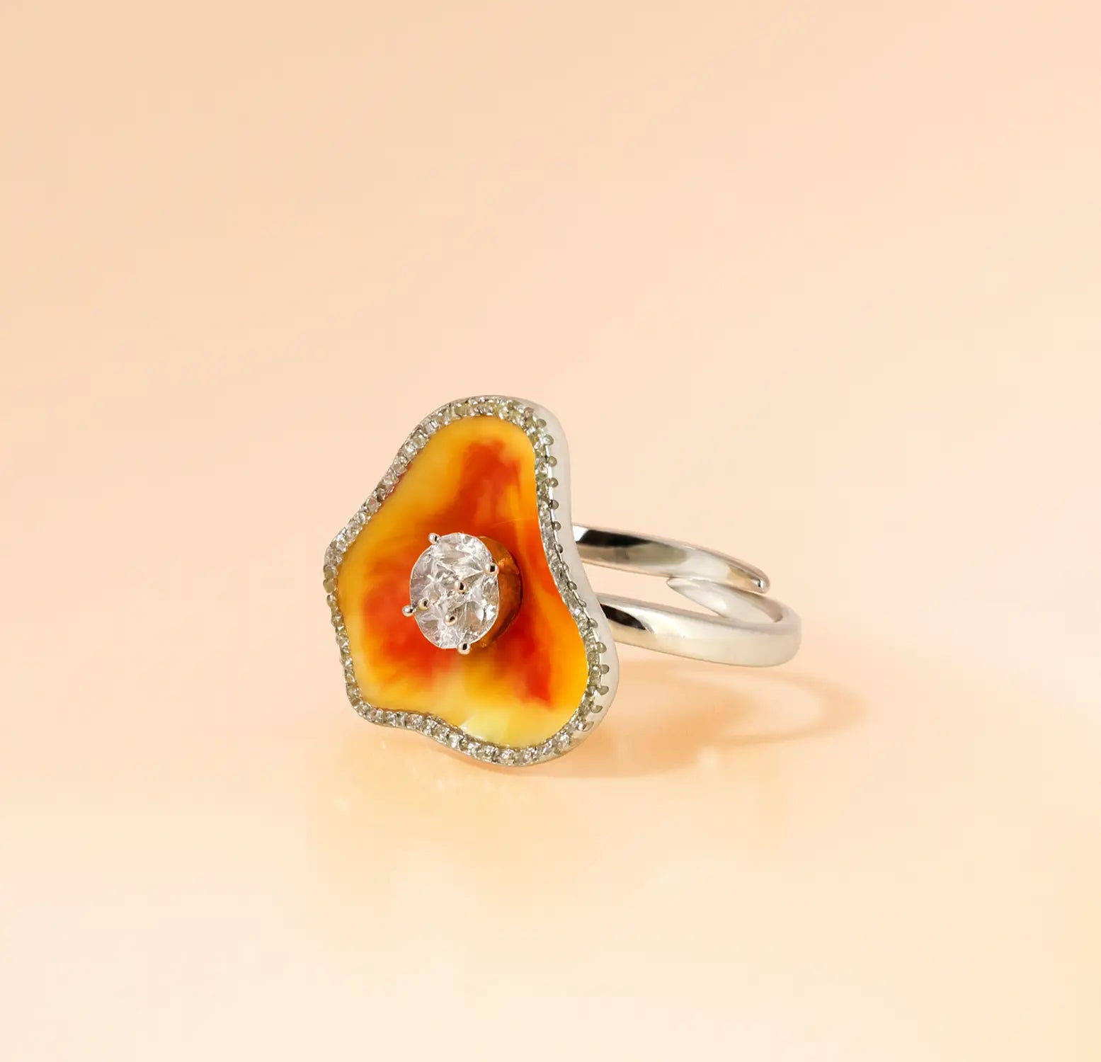 Pure Silver Orange Agate Designer Ring -Made With Pure 925 Silver