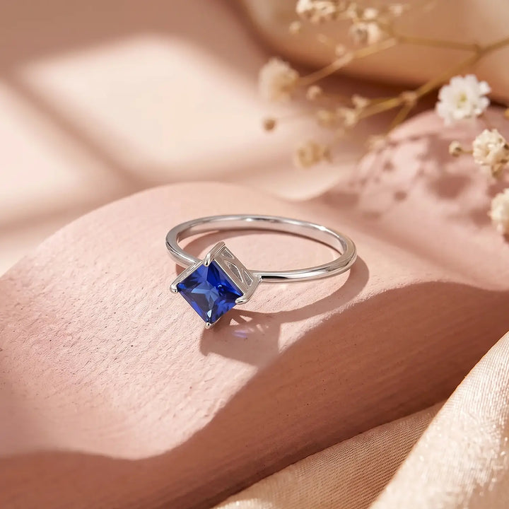Classic Blue Solitaire Pure Silver Ring- Made With Pure 925 Silver