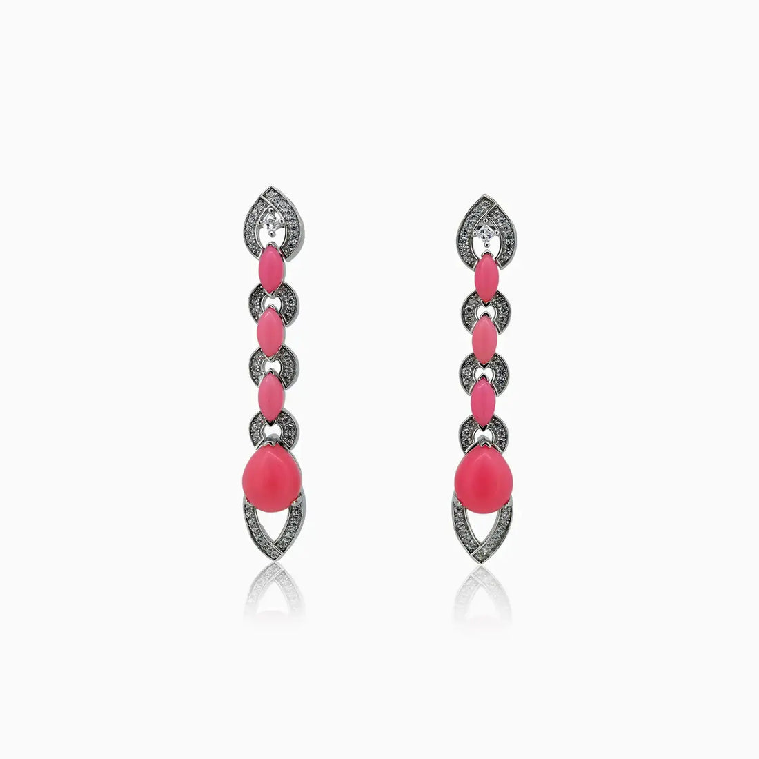 Elegant Pink Stone Silver Drop Earrings- Made With Pure 925 Silver