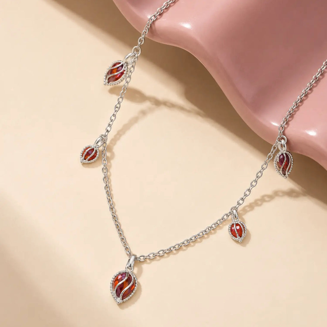 Red Garnet-Inspired Charm Chain - Made With Pure 925 Silver