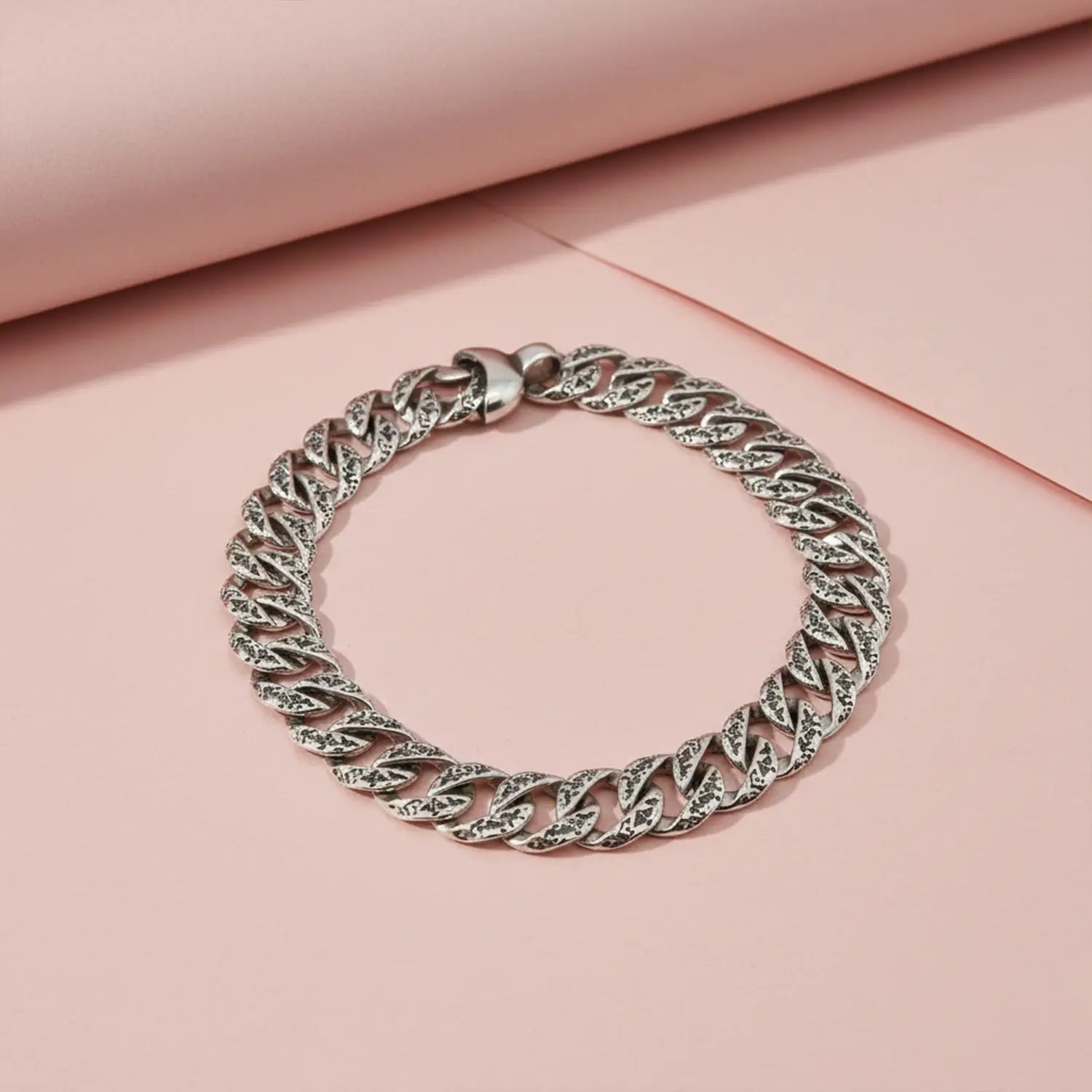 Textured Cuban Link Silver Bracelet - Made With Pure 925 Silver