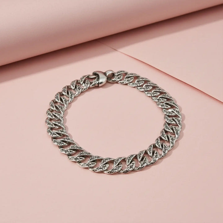 Textured Cuban Link Silver Bracelet - Made With Pure 925 Silver