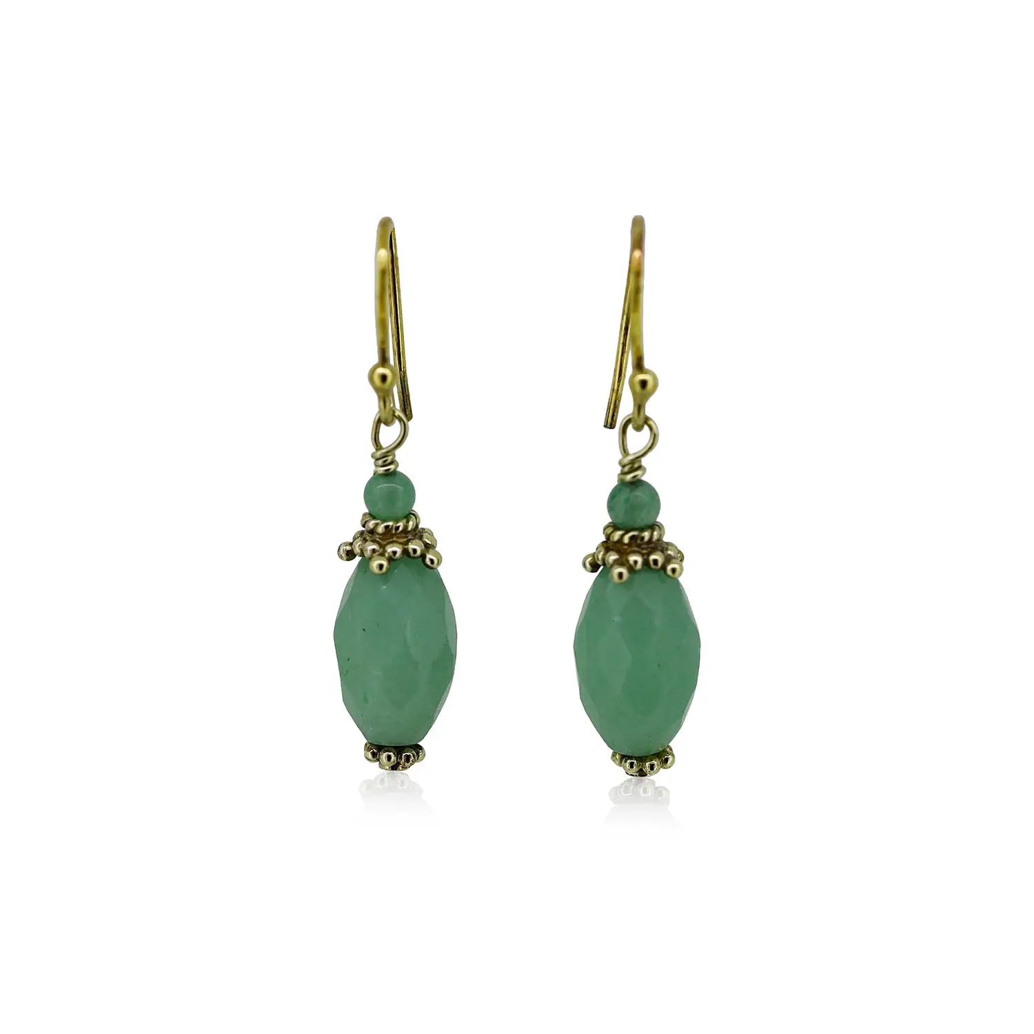 Gold-Plated Sterling Silver Earrings with Green Aventurine Drops- Made With Pure 925 Silver