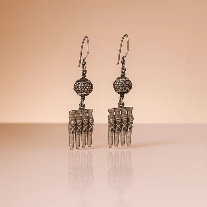 Silver Tribal Dangle Earrings- Made With Pure 925 Silver