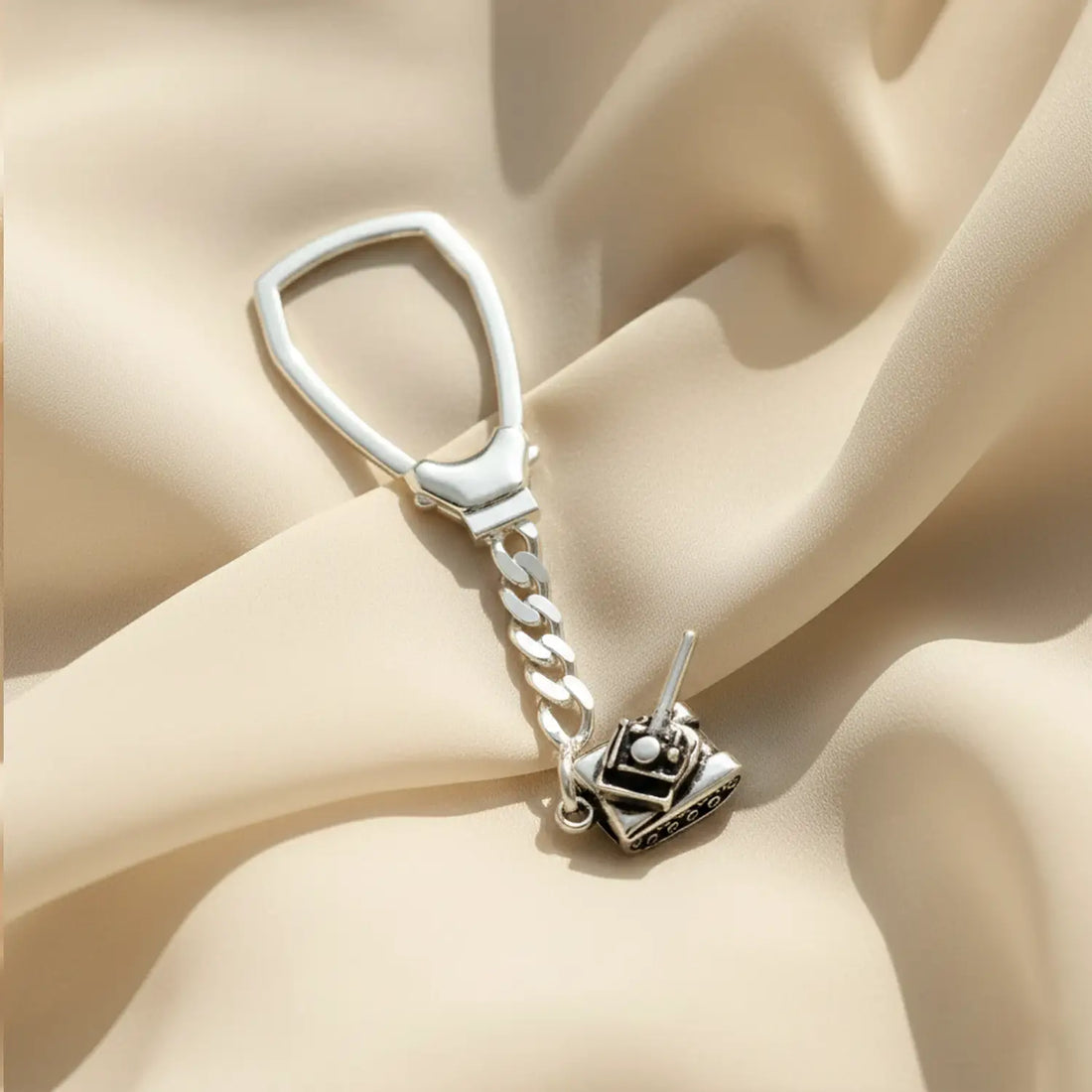 Pure Silver Tank Keychain  - Made With Pure 925 Silver
