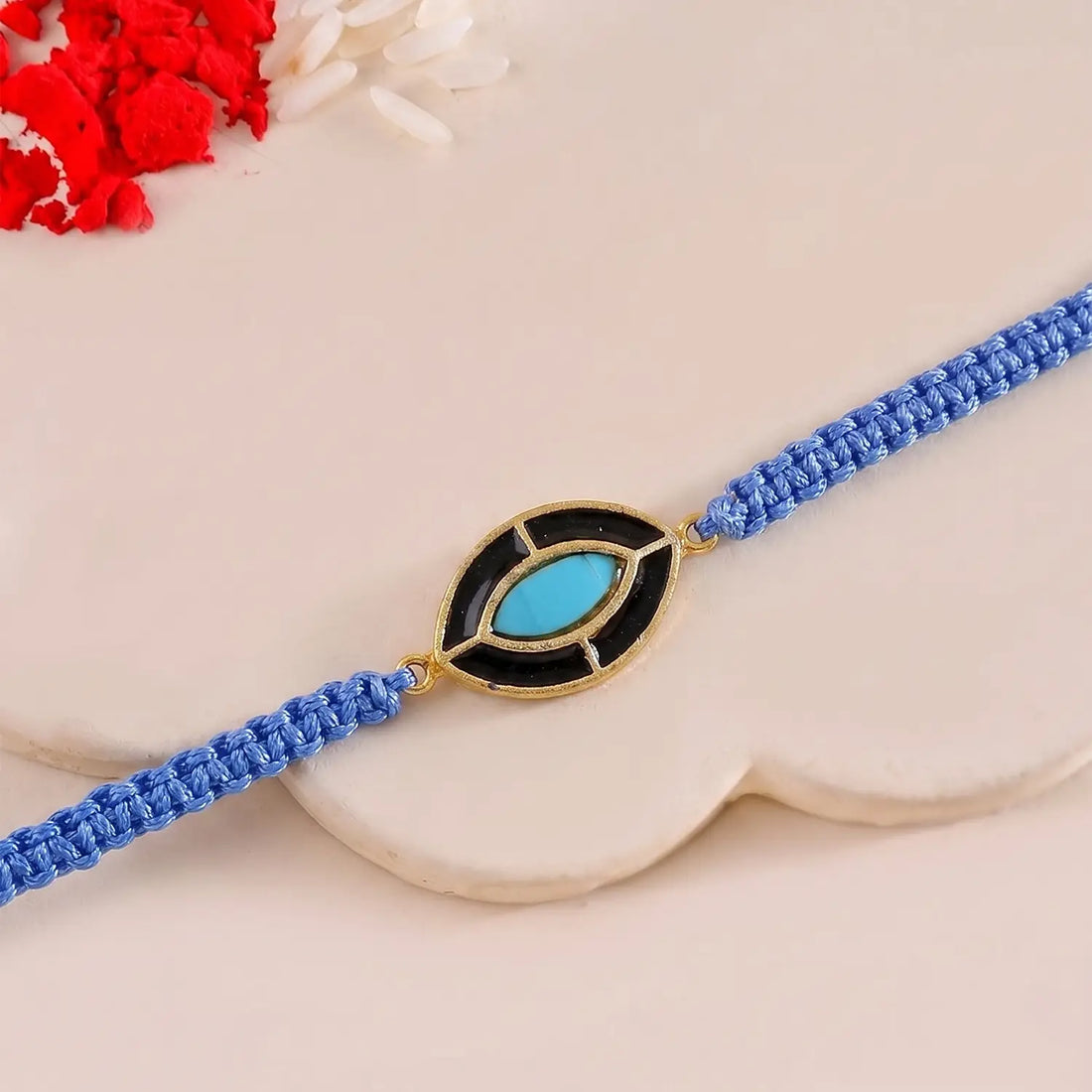 Sky Blue Stone Silver Rakhi - Made With Pure 925 Silver