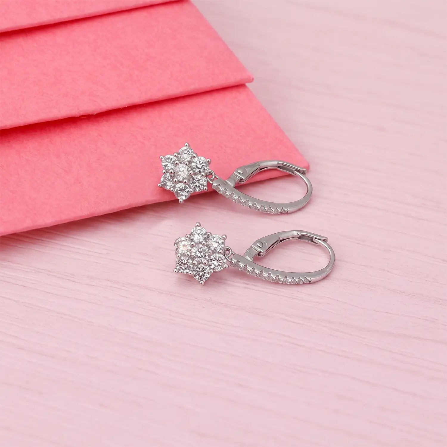Elegant Floral CZ Drop Earrings - Made With Pure 925 Silver