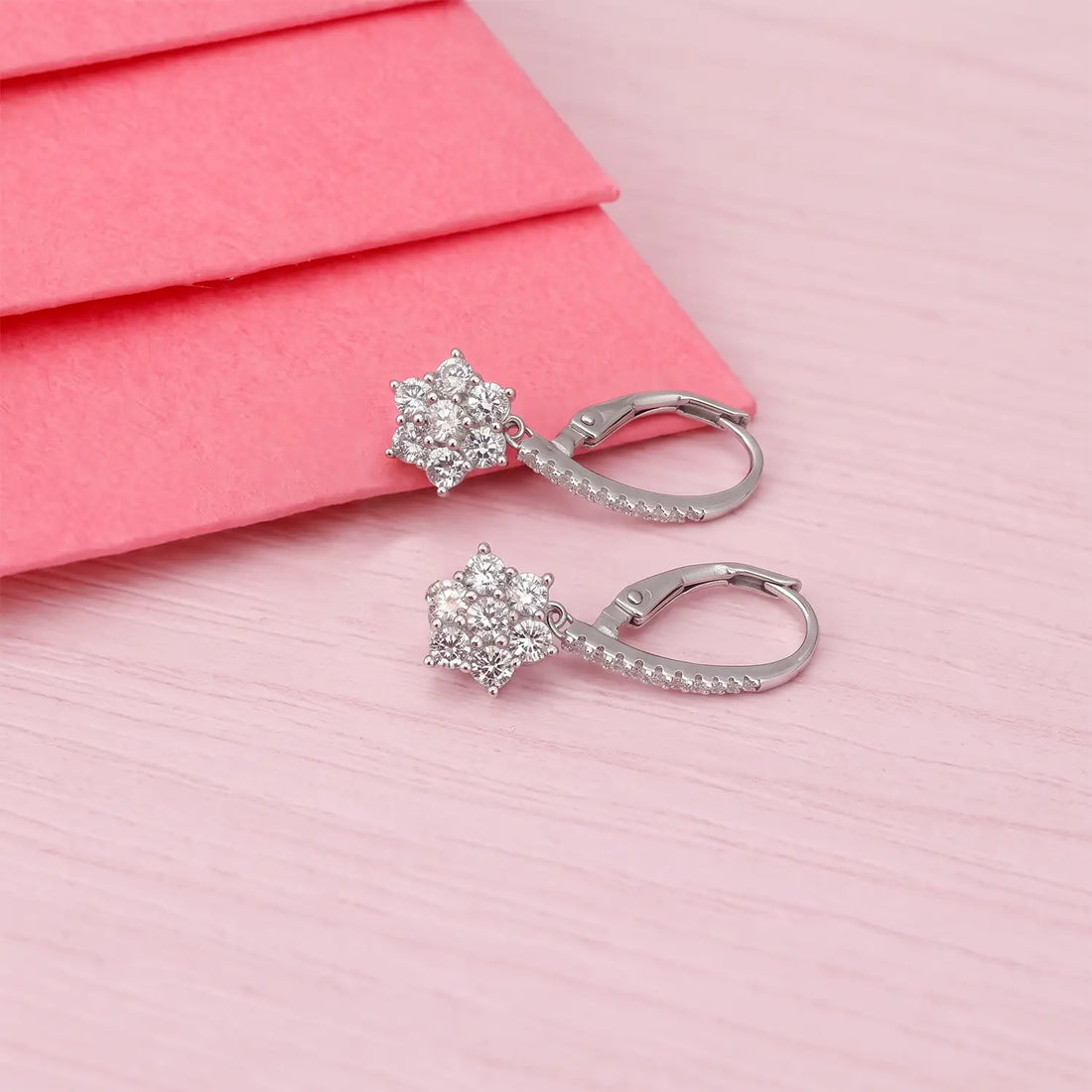 Elegant Floral CZ Drop Earrings - Made With Pure 925 Silver