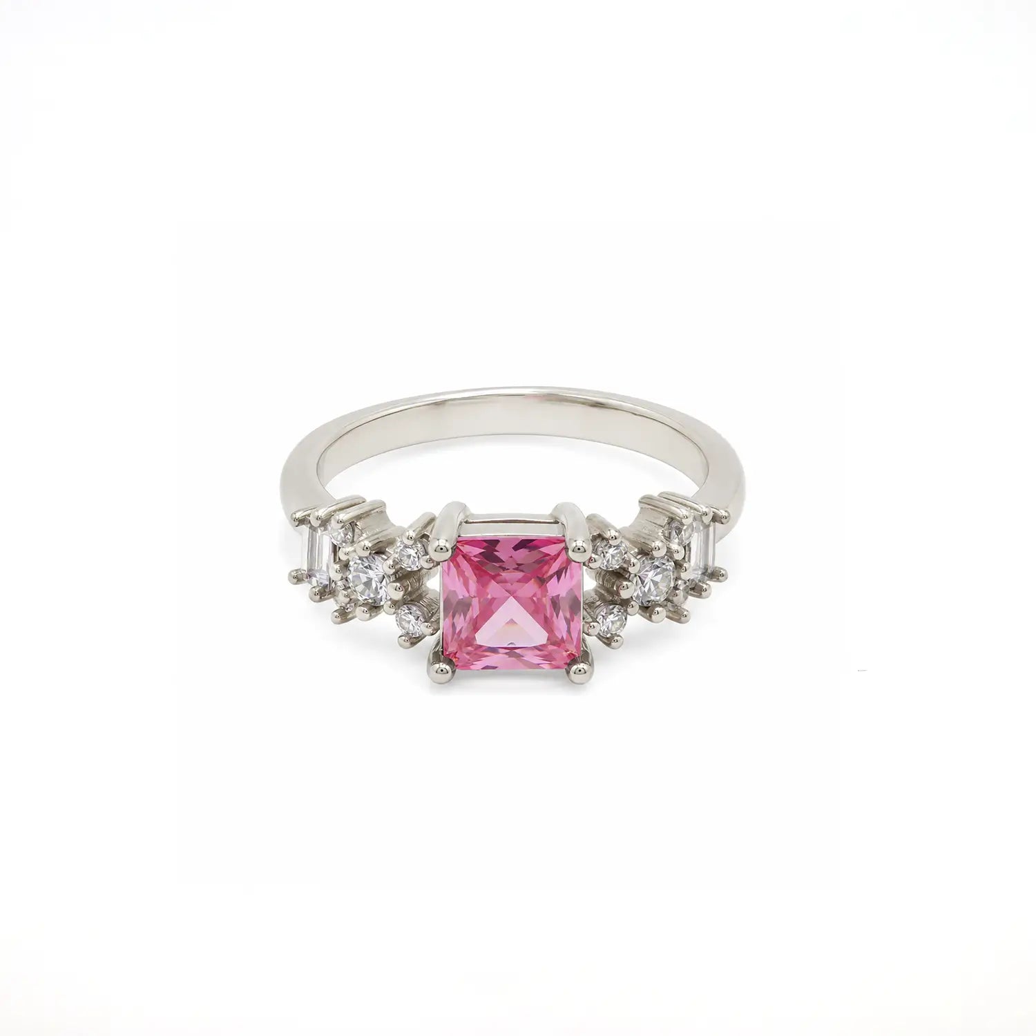 Pure Silver Pink Princess-Cut Ring - Made With Pure 925 Silver
