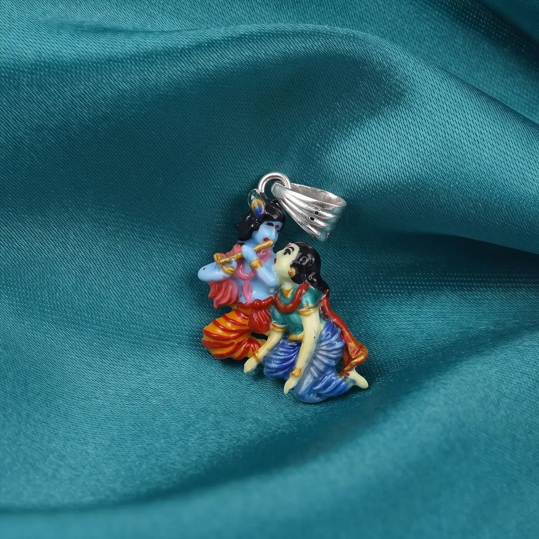 Divine Radha Krishna Silver Pendant - Made With Pure 925 Silver