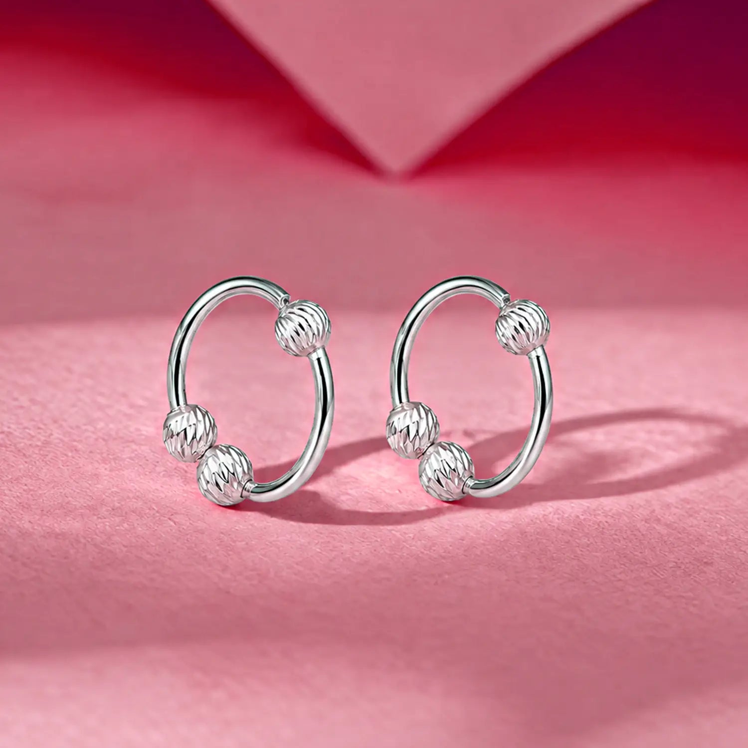Beaded Open Circle Silver Hoop Earrings - Made With Pure 925 Silver