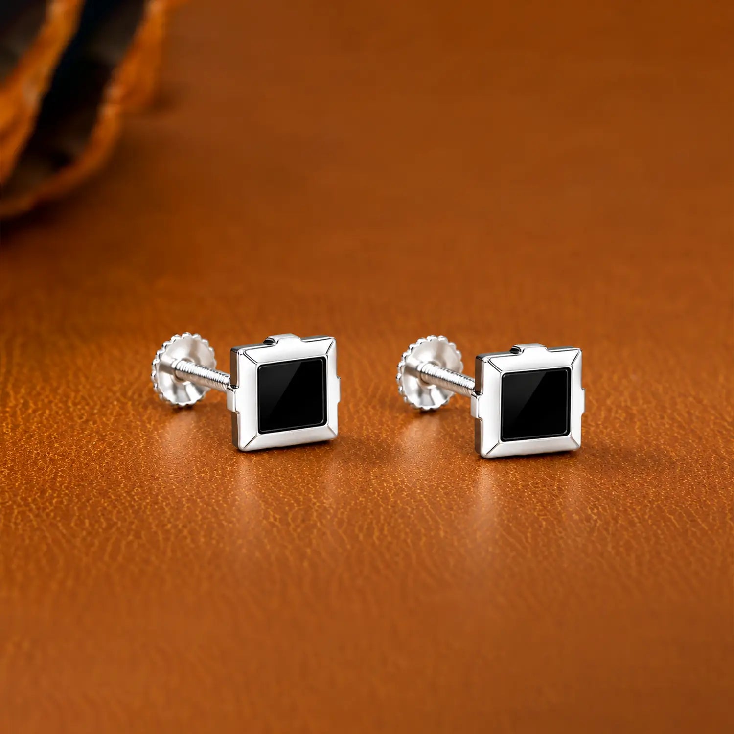 Black Stone Square Silver Stud Earrings - Made With Pure 925 Silver