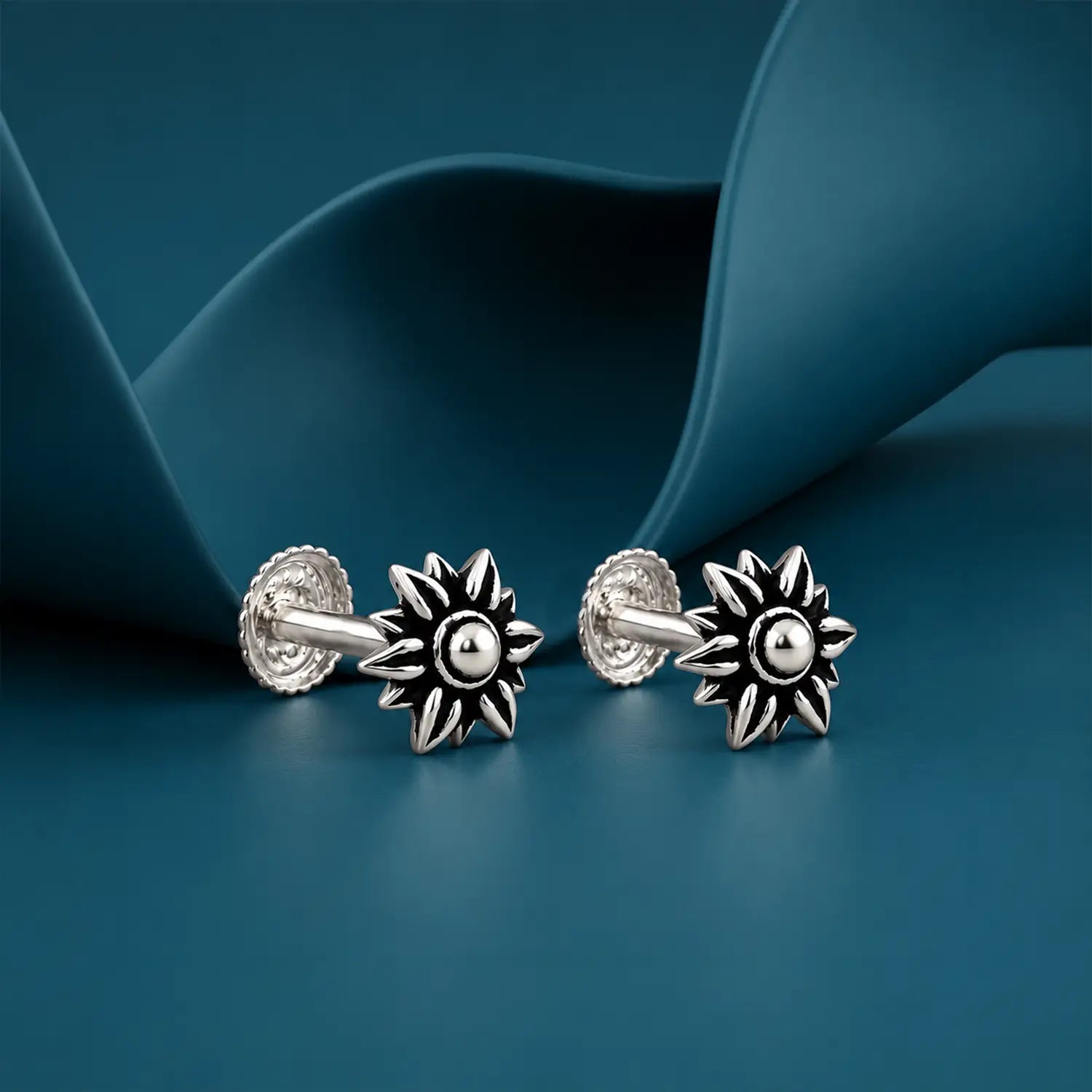 Midnight Bloom Oxidised Silver Stud Earrings - Made With Pure 925 Silver