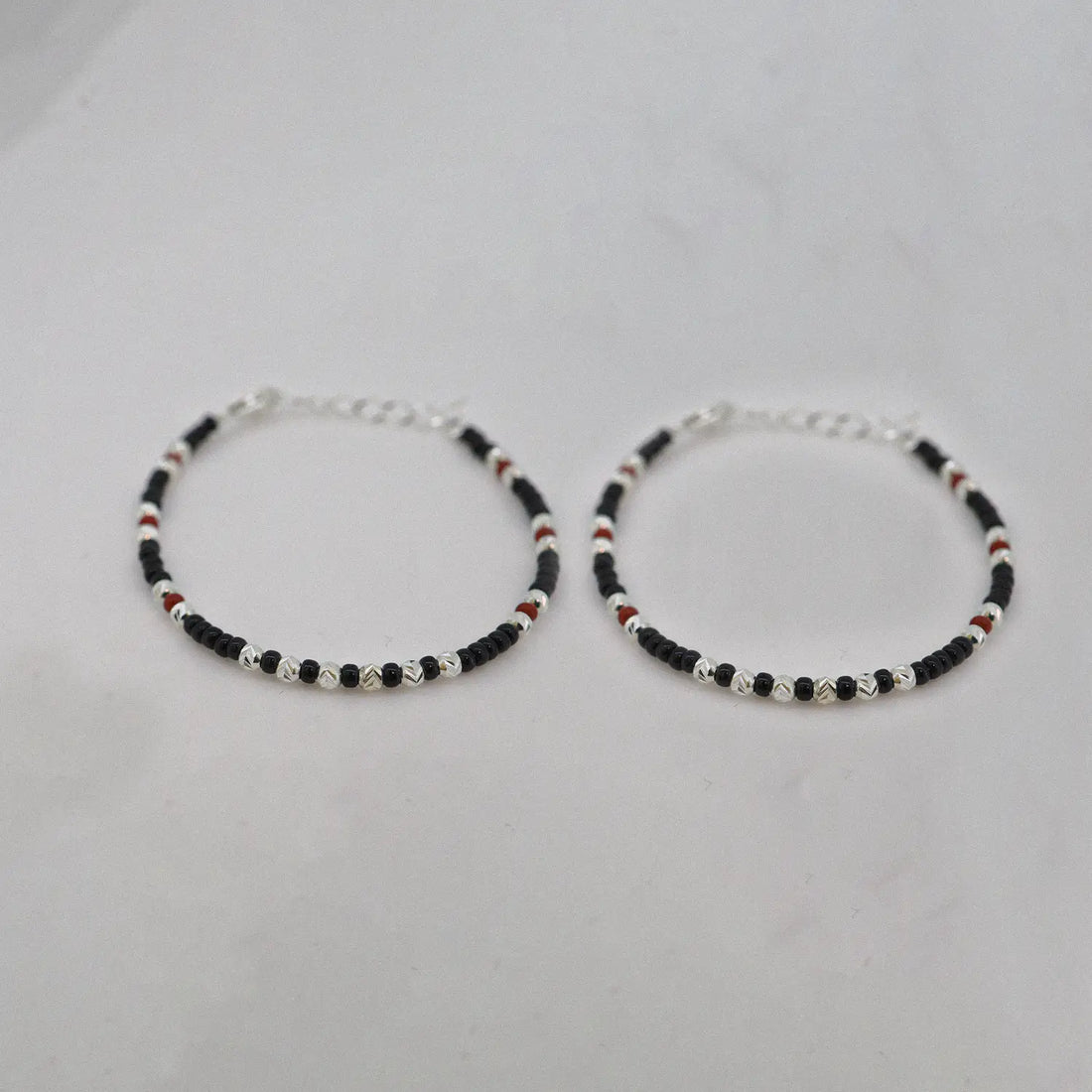 Pure Silver Kids Black–Red Beads Bracelet- Made With Pure 925 Silver