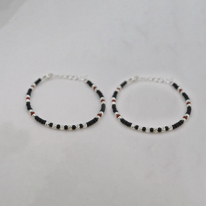 Pure Silver Kids Black–Red Beads Bracelet- Made With Pure 925 Silver