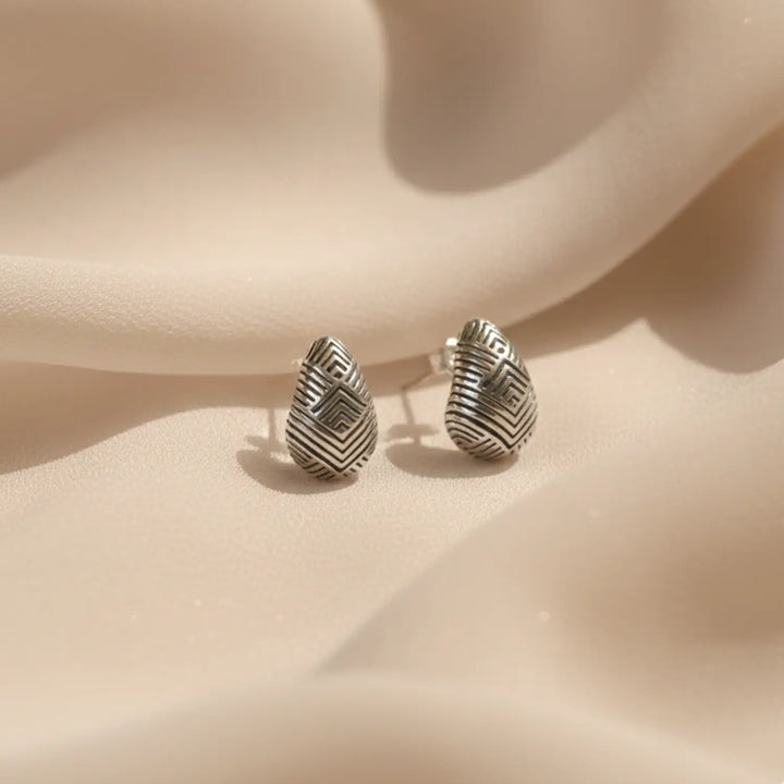 Classic Textured Drop Pure Silver Stud Earrings - Made With Pure 925 Silver
