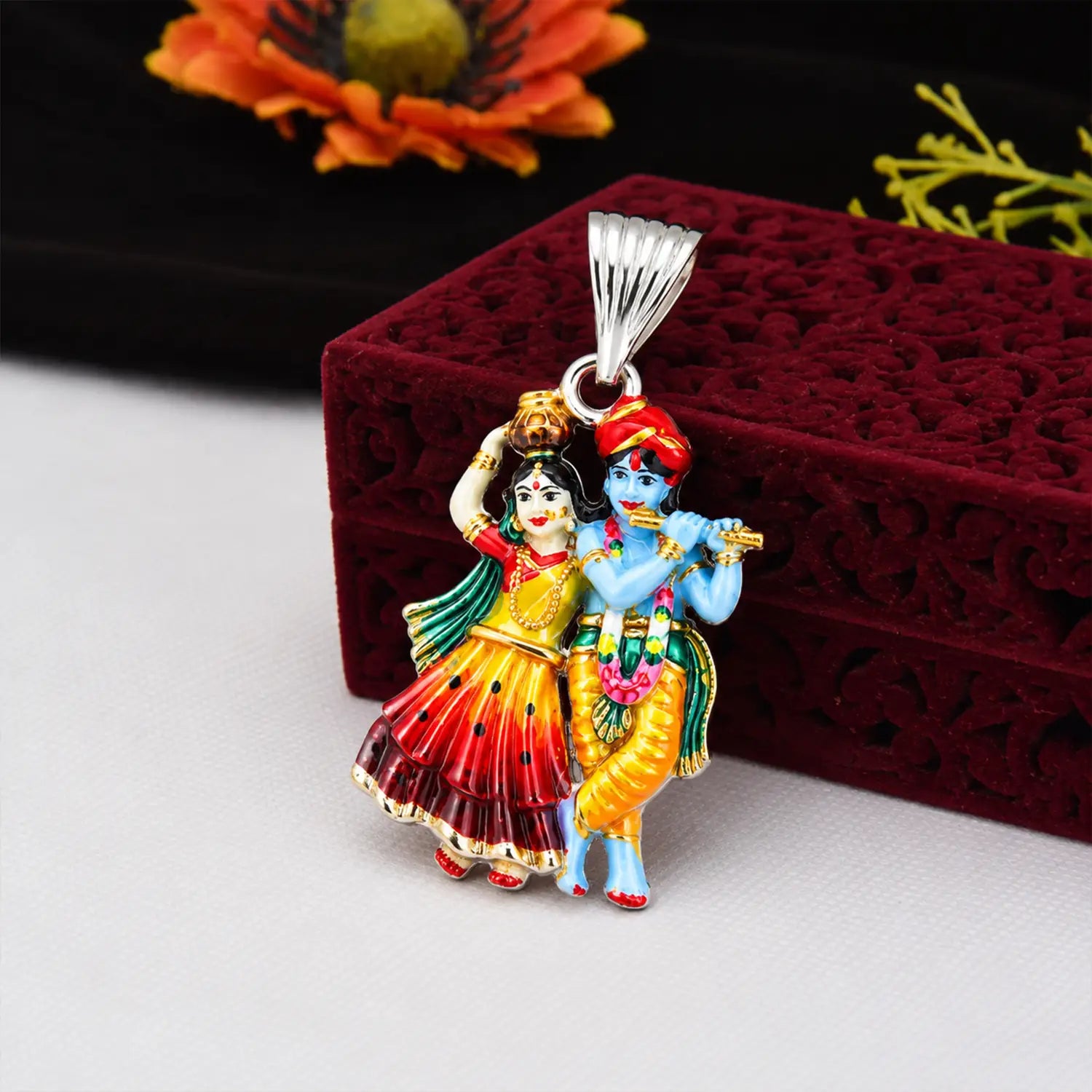 Divine Radha Krishna Silver Pendant - Made With Pure 925 Silver