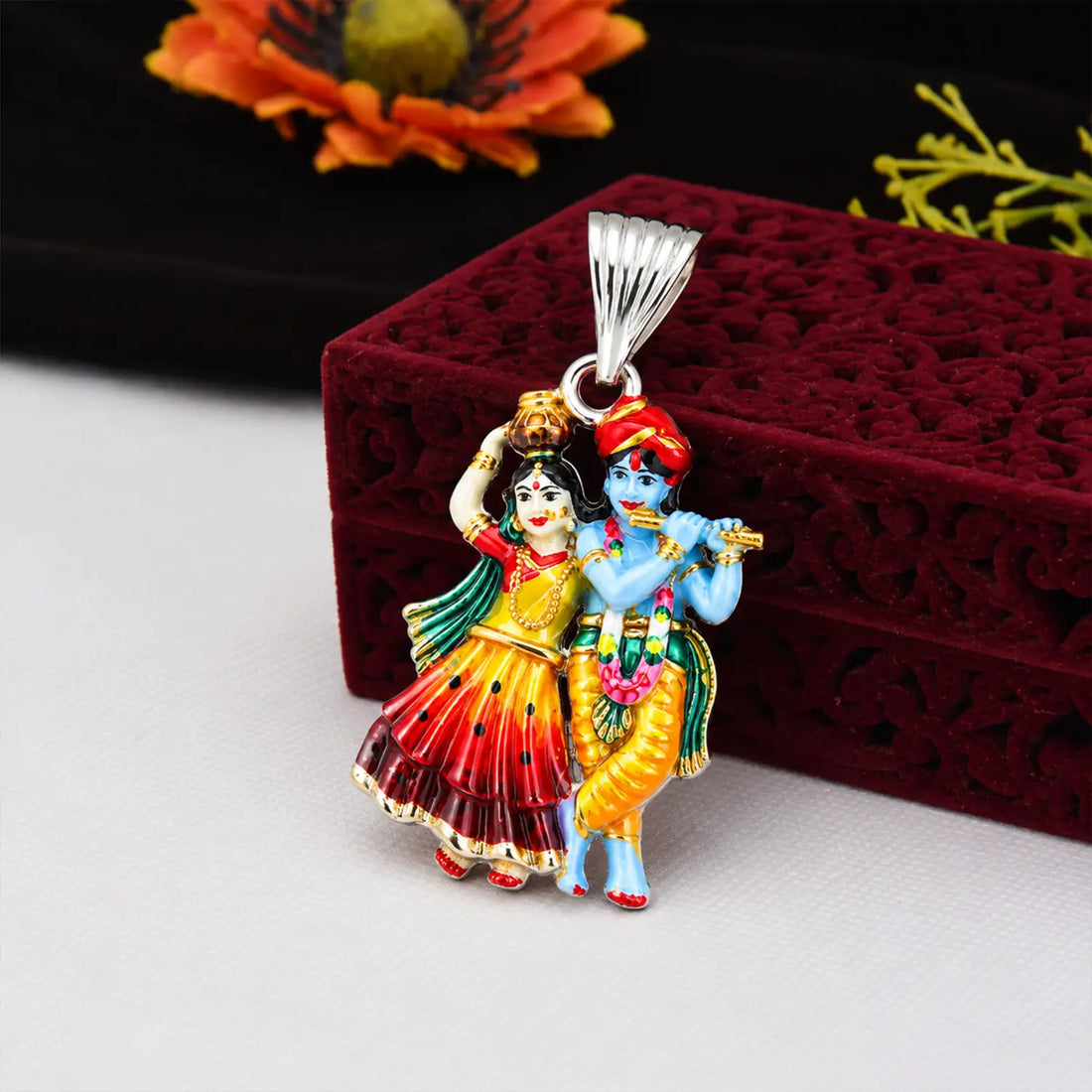 Divine Radha Krishna Silver Pendant - Made With Pure 925 Silver