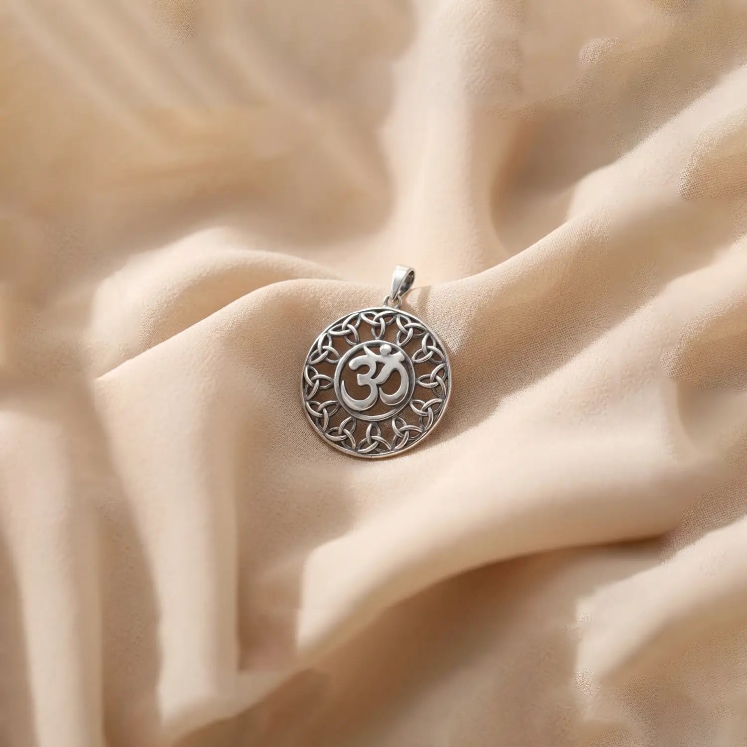 Sacred Om Circle Pure Silver Pendant- Made With Pure 925 Silver