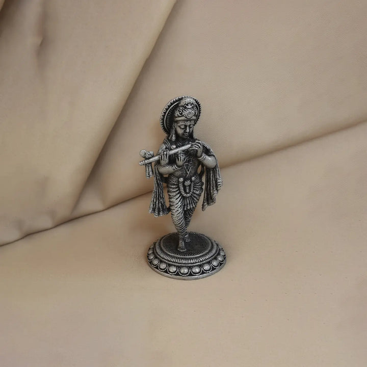 Antique Finish Pure Silver Lord Krishna Idol- Made With Pure 925 Silver