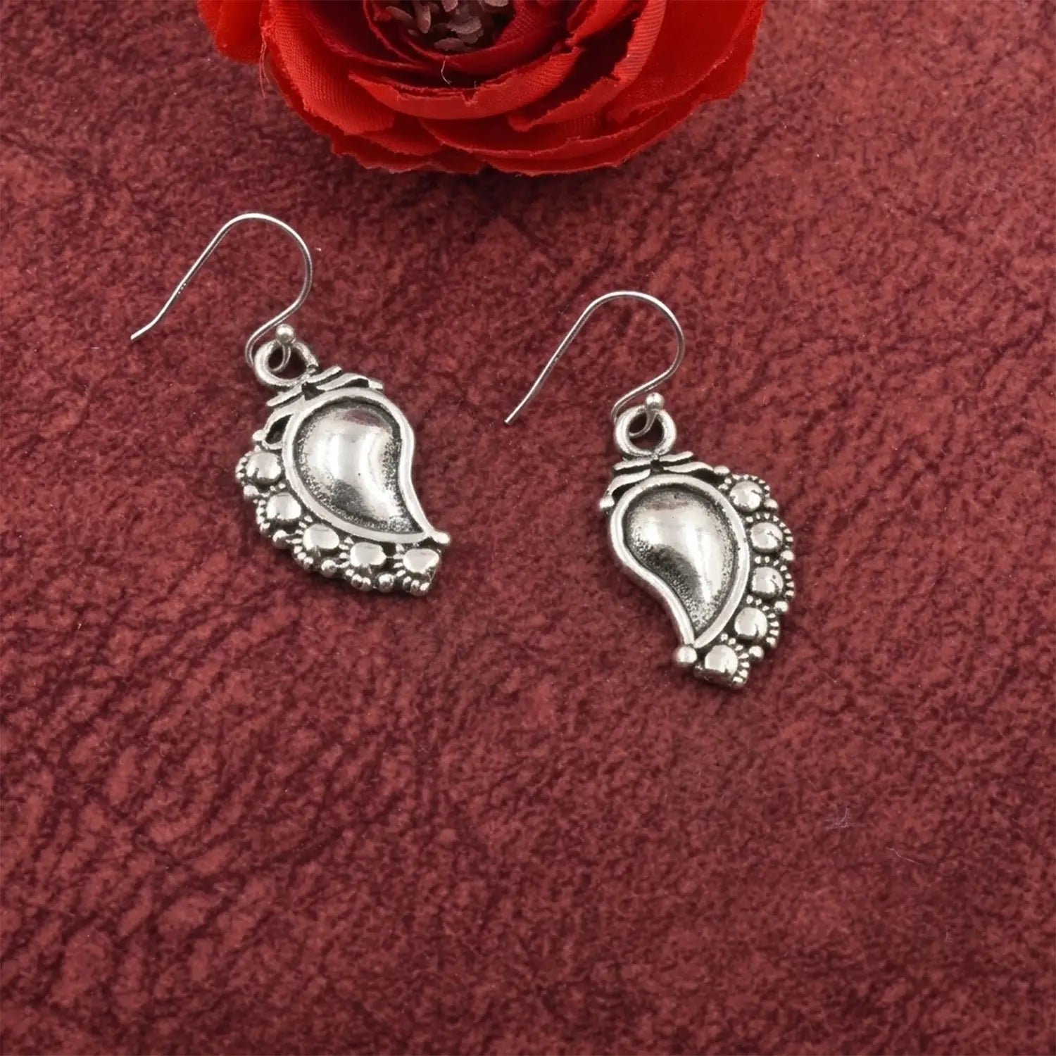 Vintage Paisley Sterling Silver Drop Earrings - Made With Pure 925 Silver