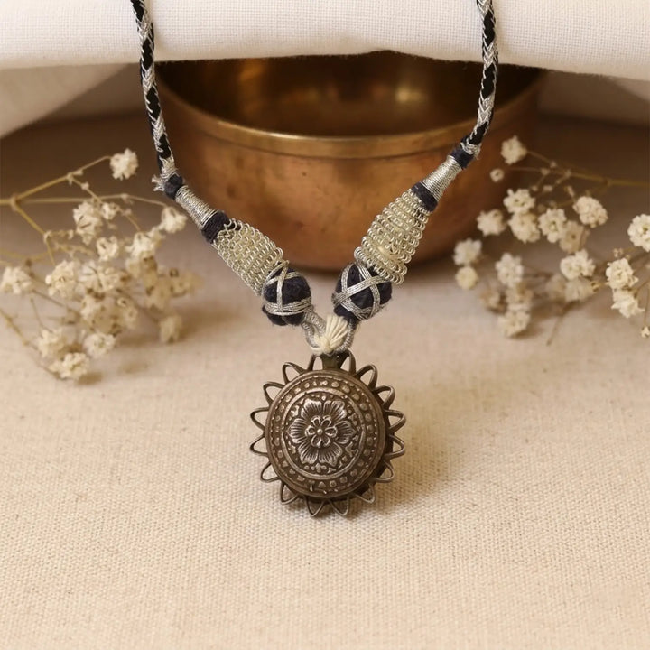 Traditional Floral Sun Design Pure Silver Pendant- Made With Pure 925 Silver