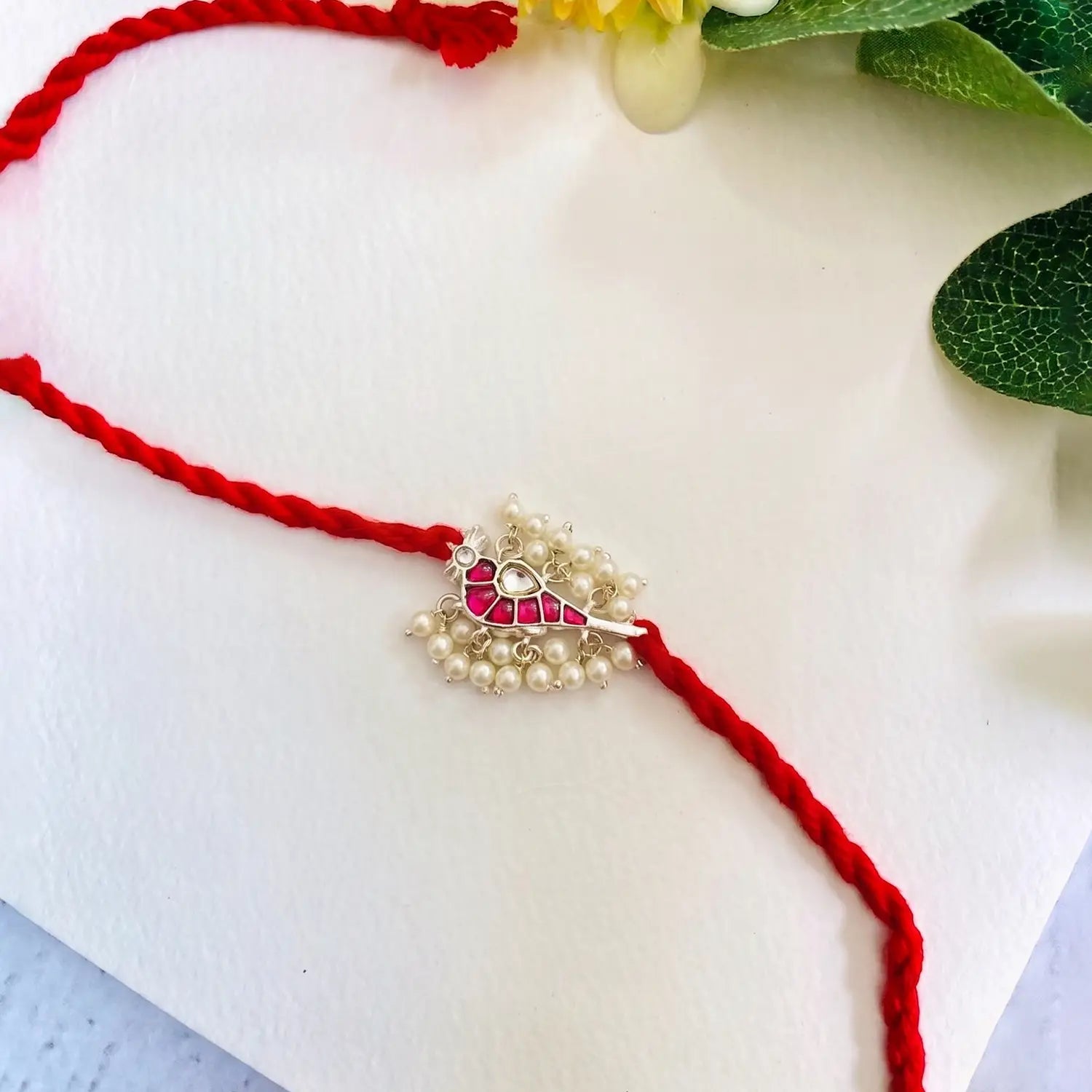 Floral Pearl Silver Rakhi - Made With Pure 925 Silver