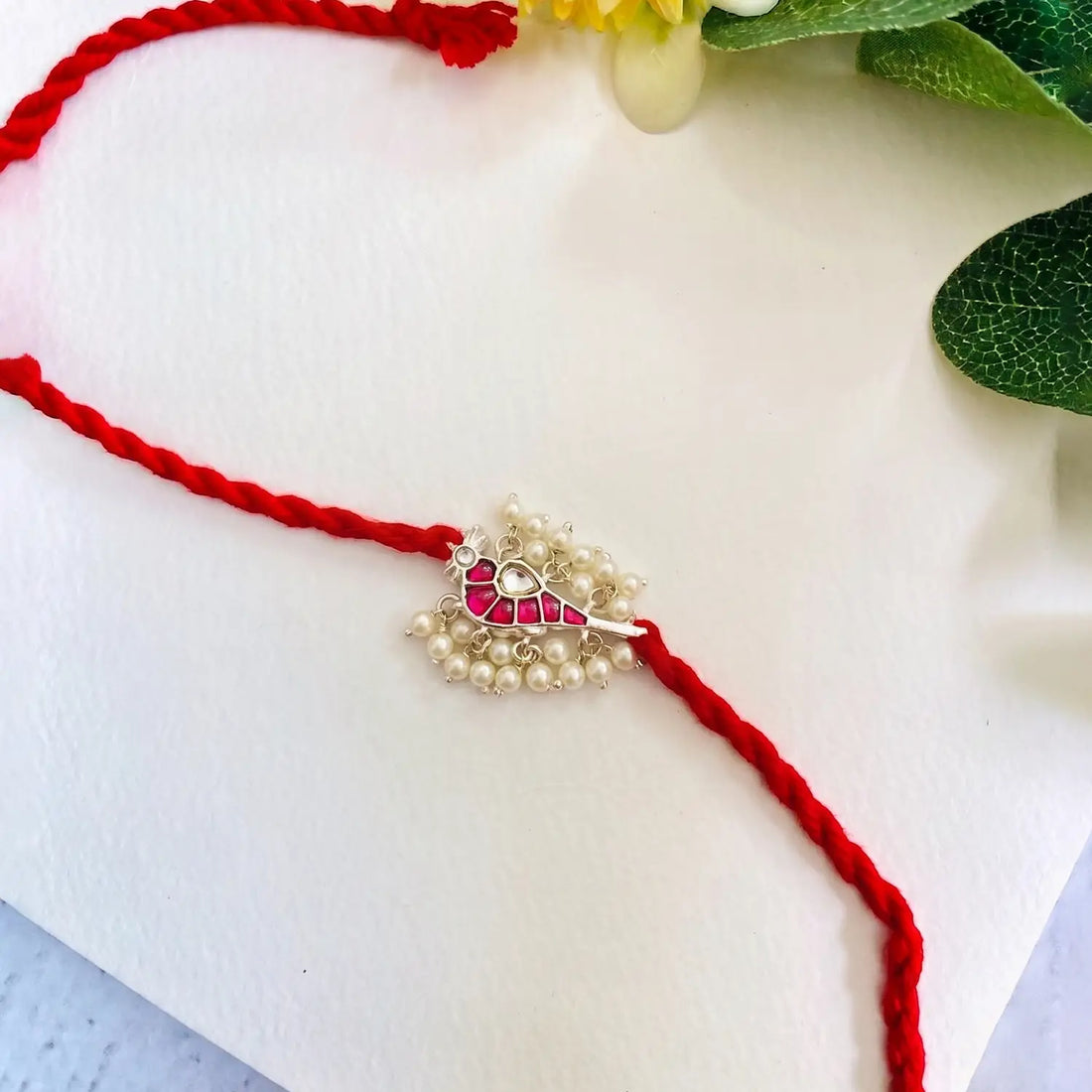 Floral Pearl Silver Rakhi - Made With Pure 925 Silver