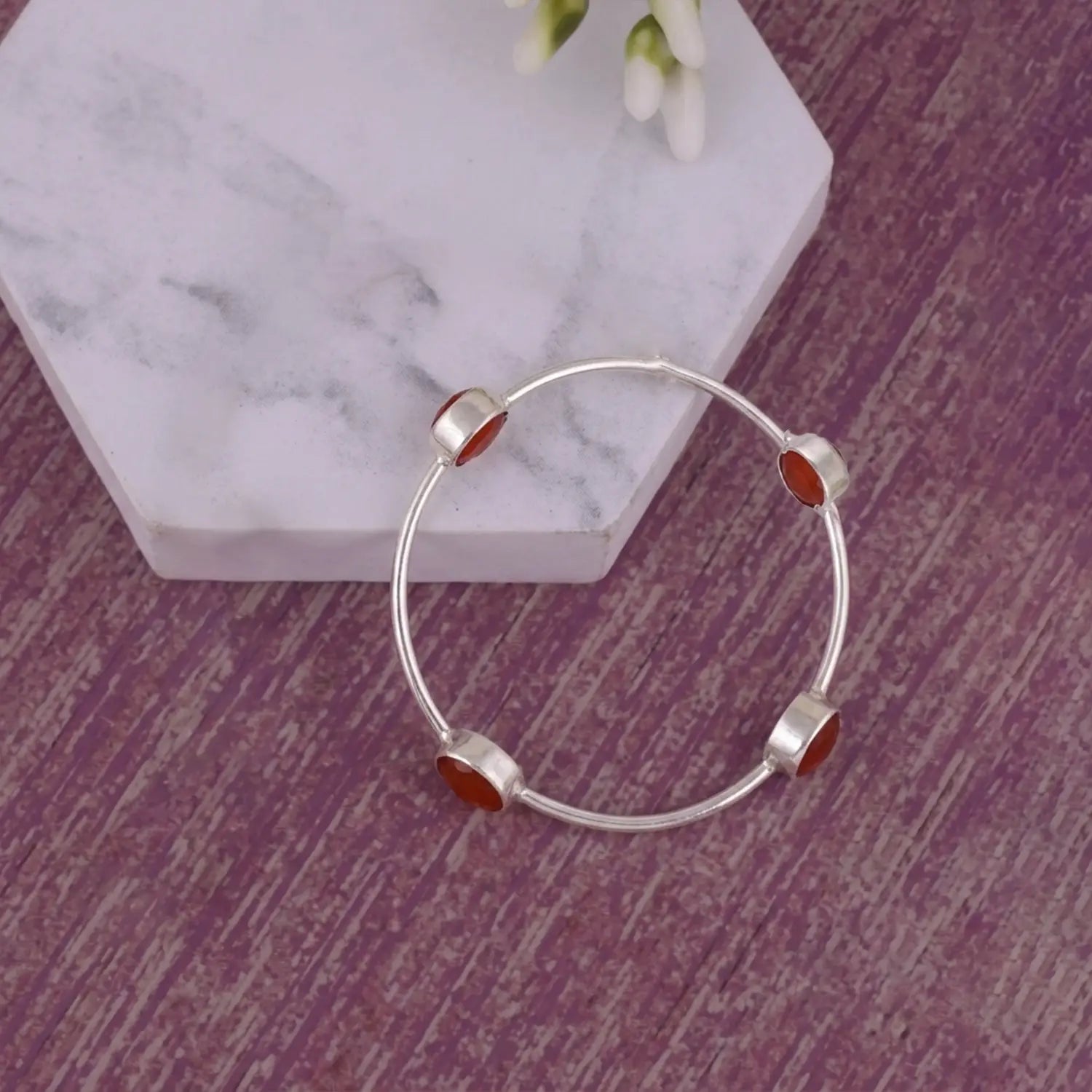 Elegant Carnelian Sterling Silver Open Cuff Bracelet - Made With Pure 925 Silver