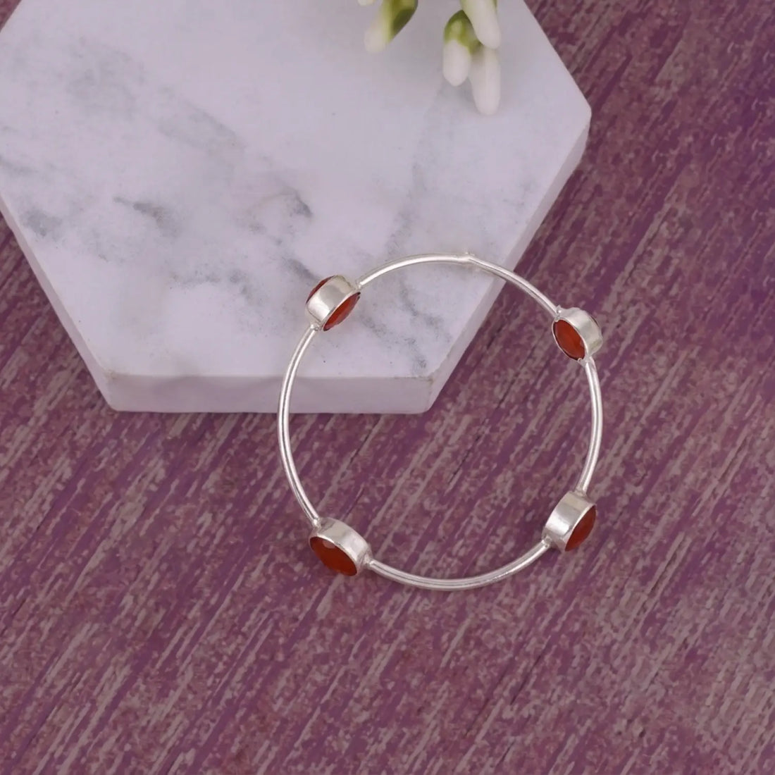 Elegant Carnelian Sterling Silver Open Cuff Bracelet - Made With Pure 925 Silver