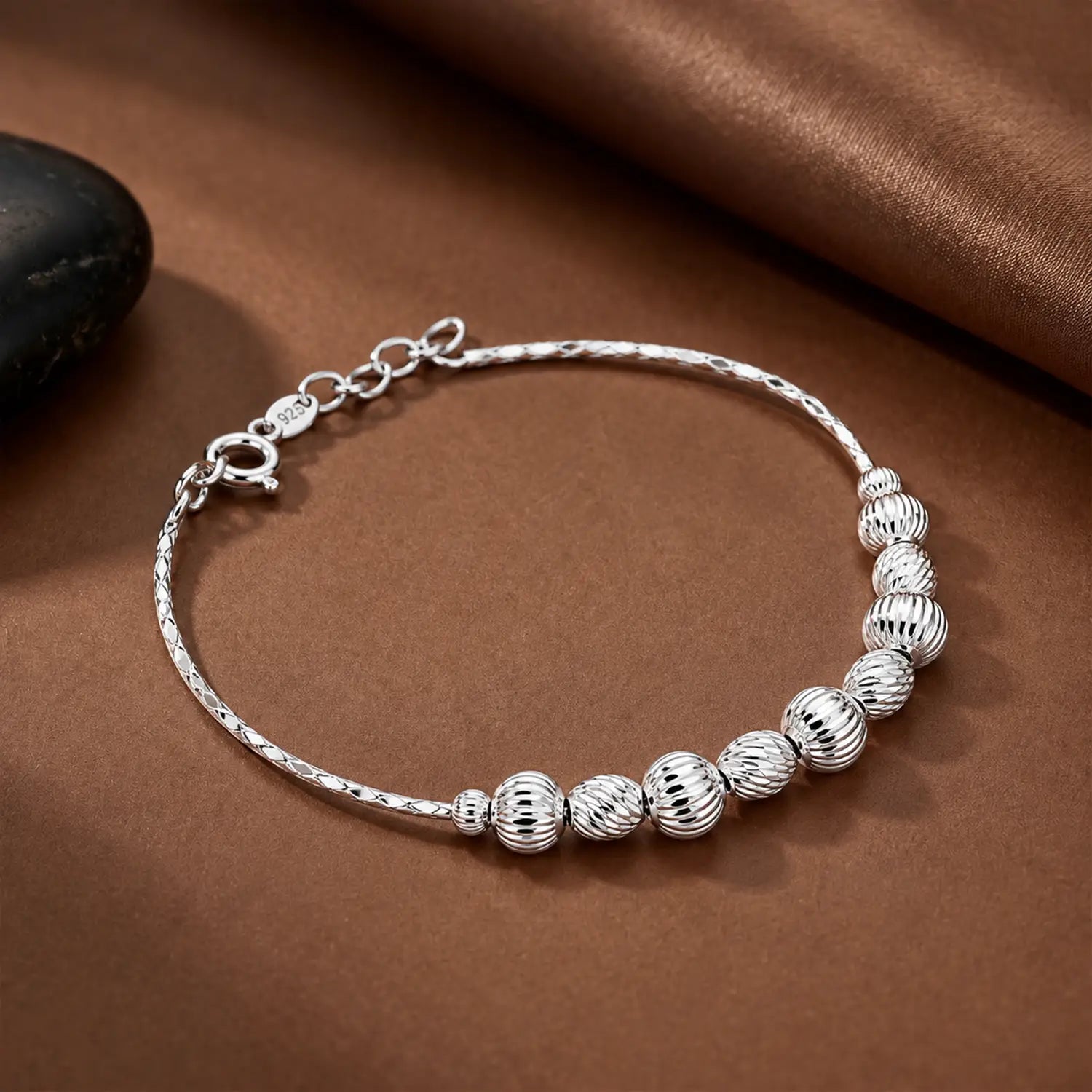 Textured Bead Bracelet – Classic & Elegant Design - Made With Pure 925 Silver