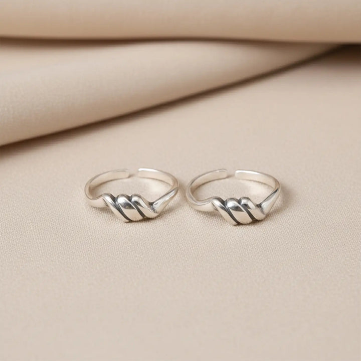 Elegant Twisted Wave Pure Silver Toe Rings- Made With Pure 925 Silver