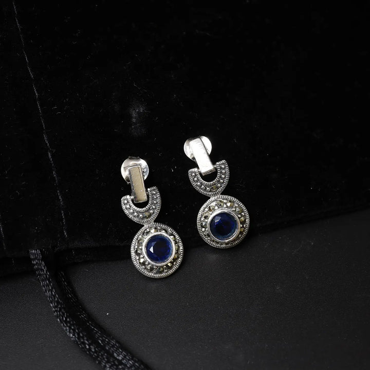 Midnight Blue Oxidized Silver Drop Earrings - Made With Pure 925 Silver
