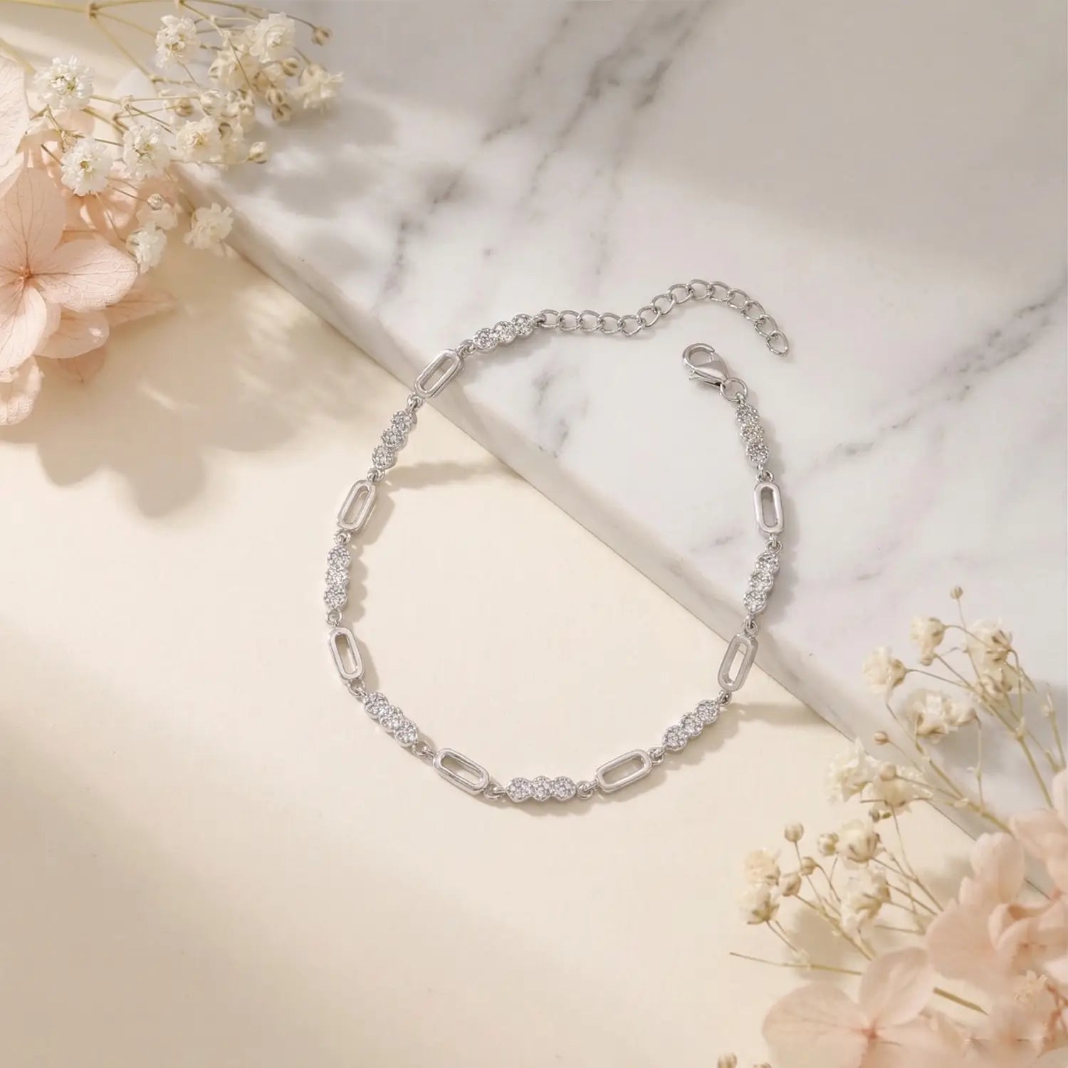 Elegant Link Style CZ Pure Silver Bracelet - Made With Pure 925 Silver