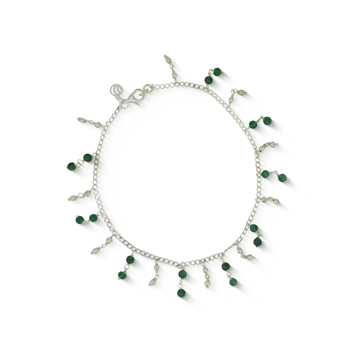 Pure Silver Green Stone Anklet- Made With Pure 925 Silver
