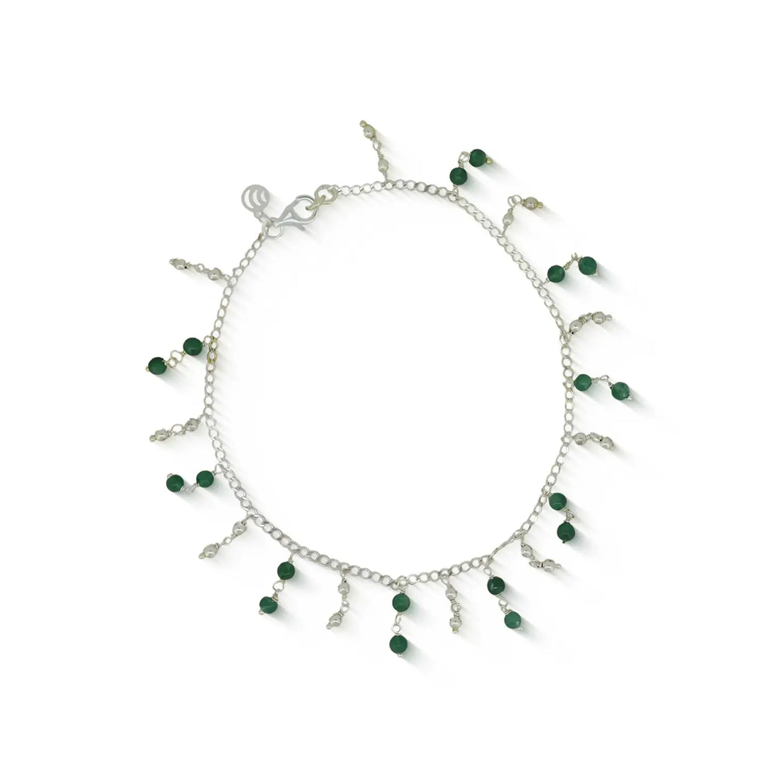 Pure Silver Green Stone Anklet- Made With Pure 925 Silver