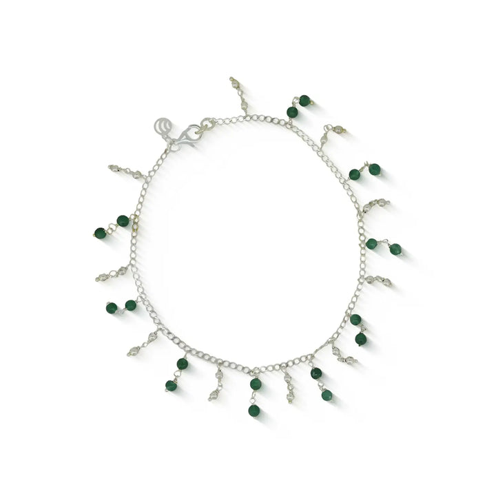 Pure Silver Green Stone Anklet- Made With Pure 925 Silver
