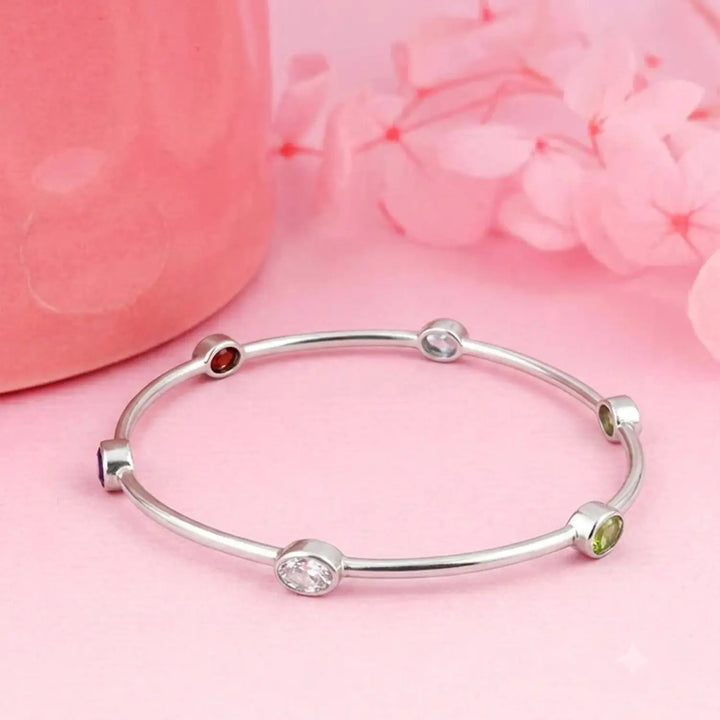 Multi-Gemstone Sterling Silver Open Cuff Bracelet - Made With Pure 925 Silver