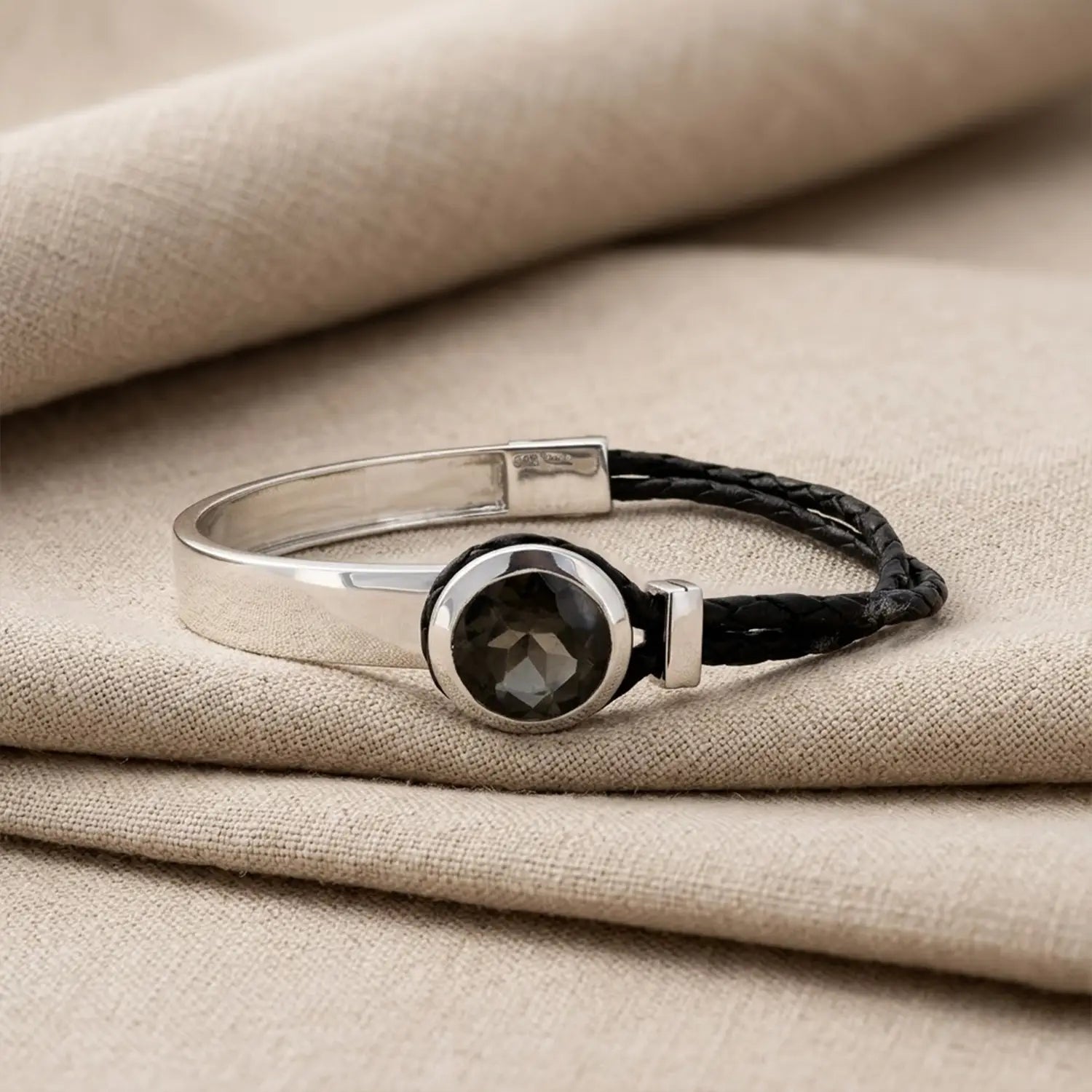 Pure 925 Silver and Black  Bracelet with  Gemstone- Made With Pure 925 Silver