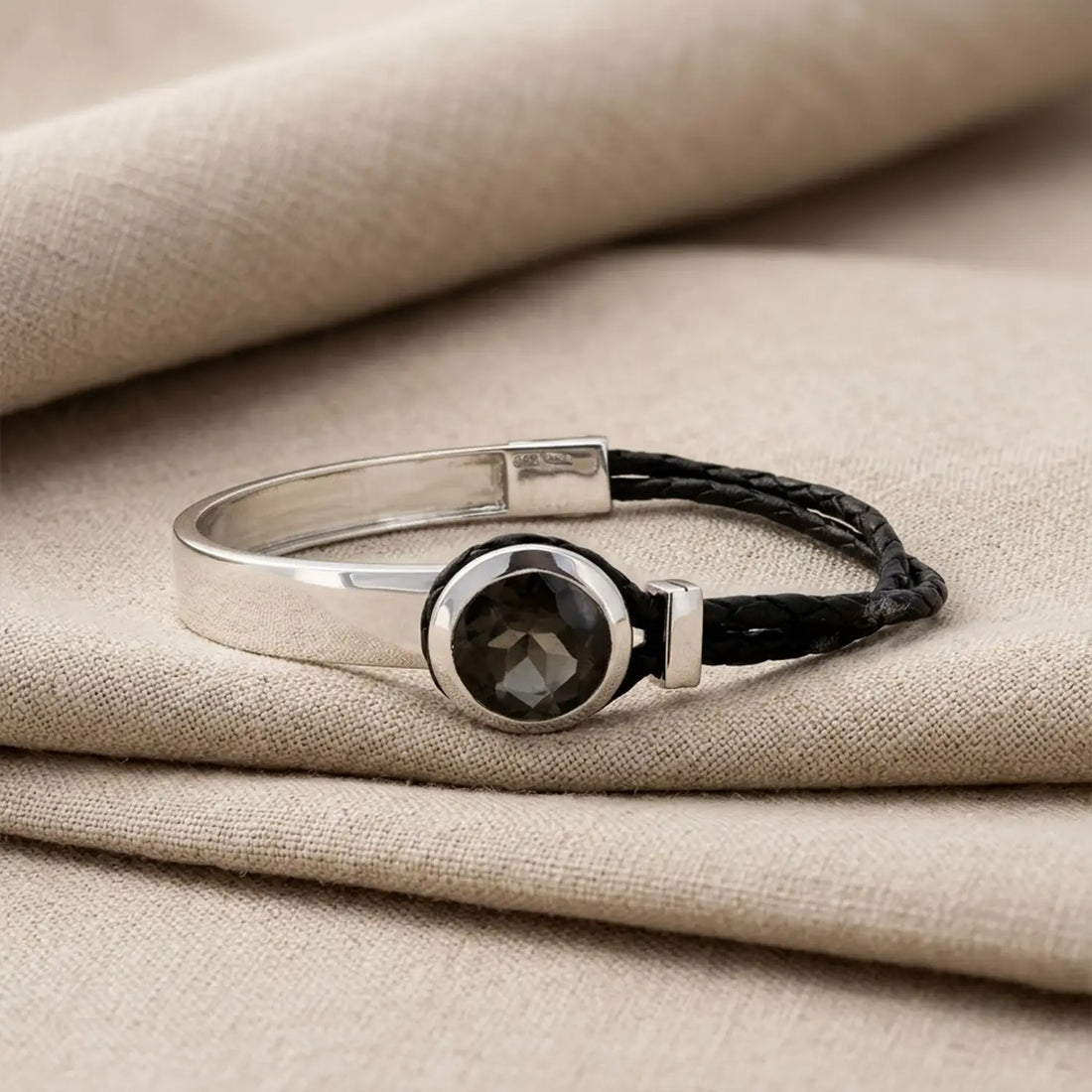 Pure 925 Silver and Black  Bracelet with  Gemstone- Made With Pure 925 Silver