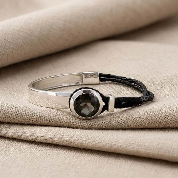 Pure 925 Silver and Black  Bracelet with  Gemstone- Made With Pure 925 Silver